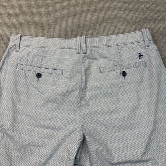 Original Penguin Pinstriped Flat-Front Mens Shorts Blue White Munsingwear Sz 34 - Picture 4 of 13